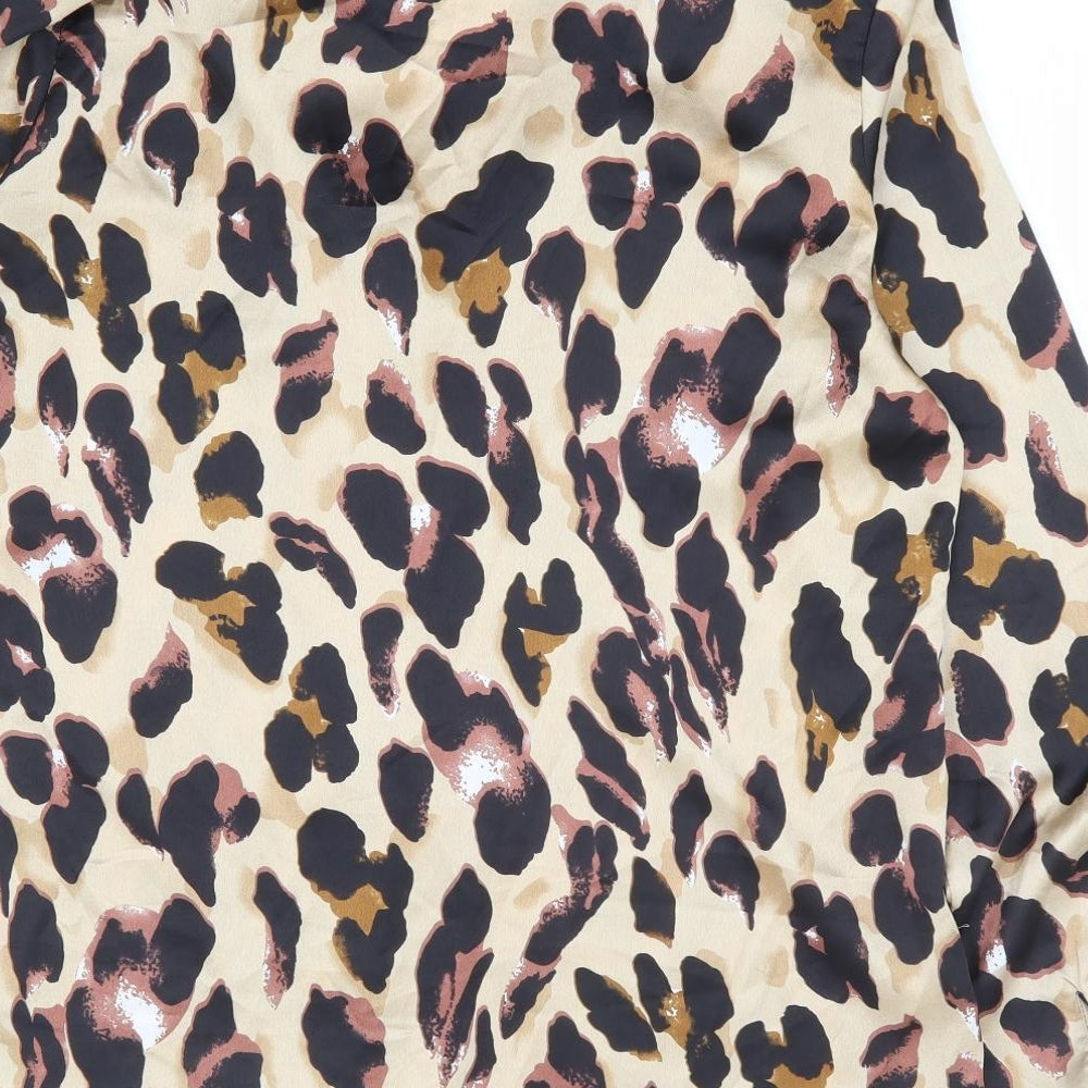 Preworn Womens Brown Animal Print Polyester Basic Button-Up Size M Collared - Leopard Print