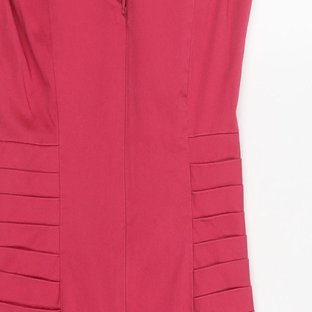 Warehouse Womens Pink Polyester Pencil Dress Size 10 Round Neck Zip