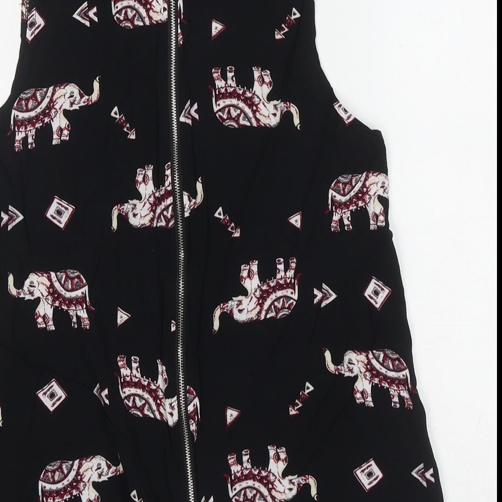 Paramour Womens Black Geometric Viscose Basic Tank Size S Scoop Neck - Elephants