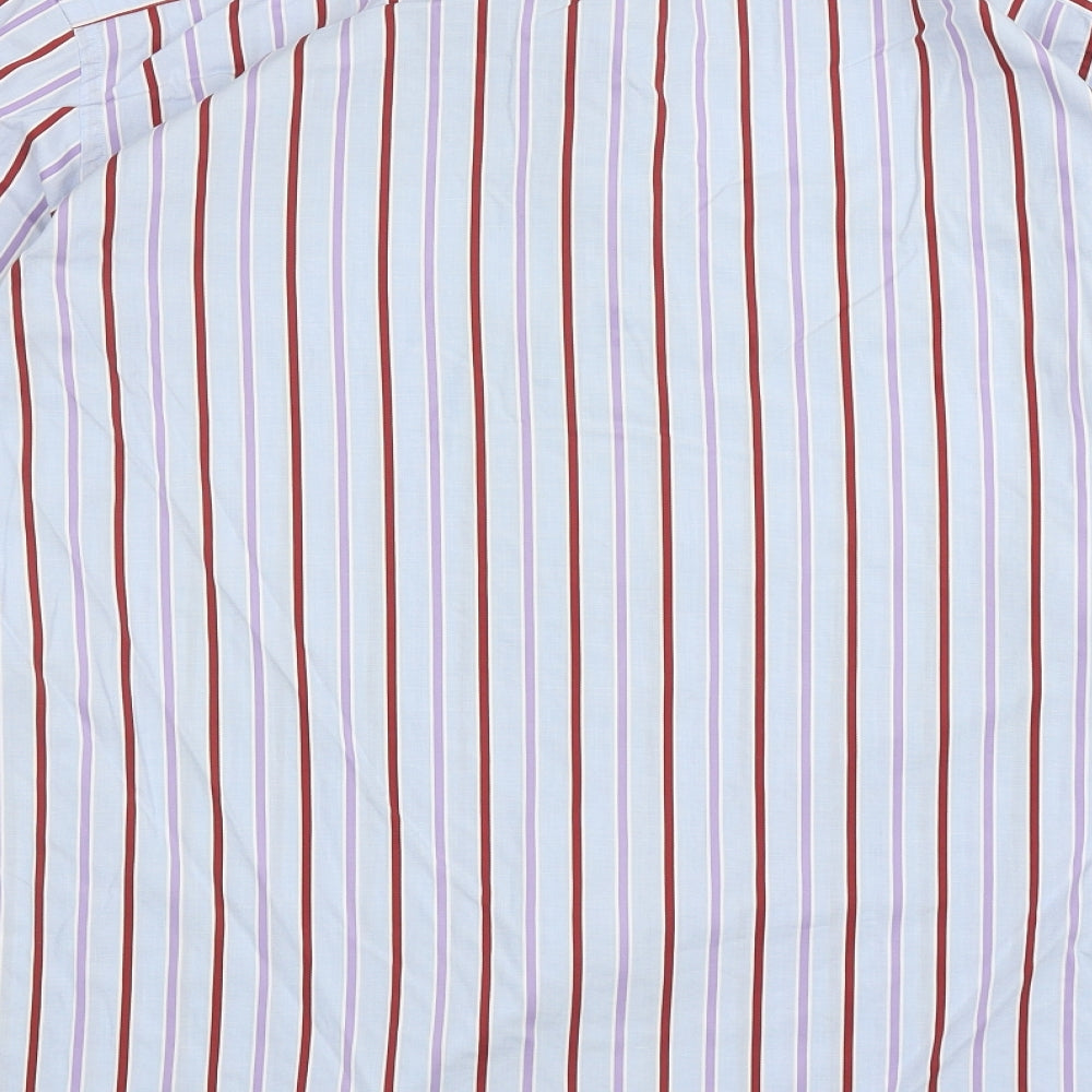 Marks & Spencer Mens Blue Striped Cotton Button-Up Size L Collared Button