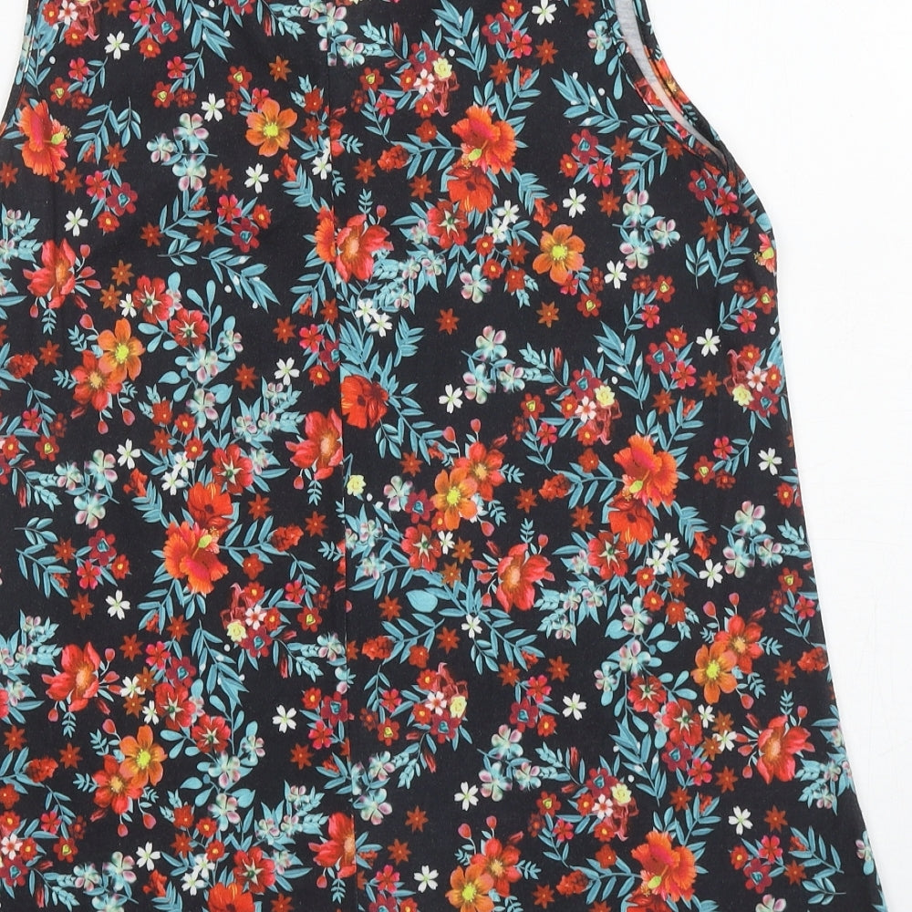 Sheilay Womens Black Floral Polyester Basic Tank Size L V-Neck