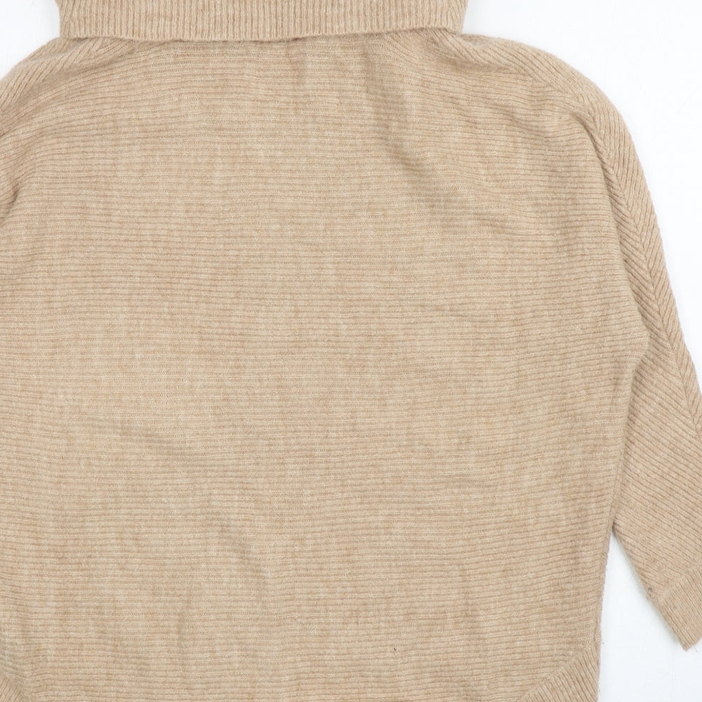 Miss Selfridge Womens Beige Roll Neck Acrylic Pullover Jumper Size 10