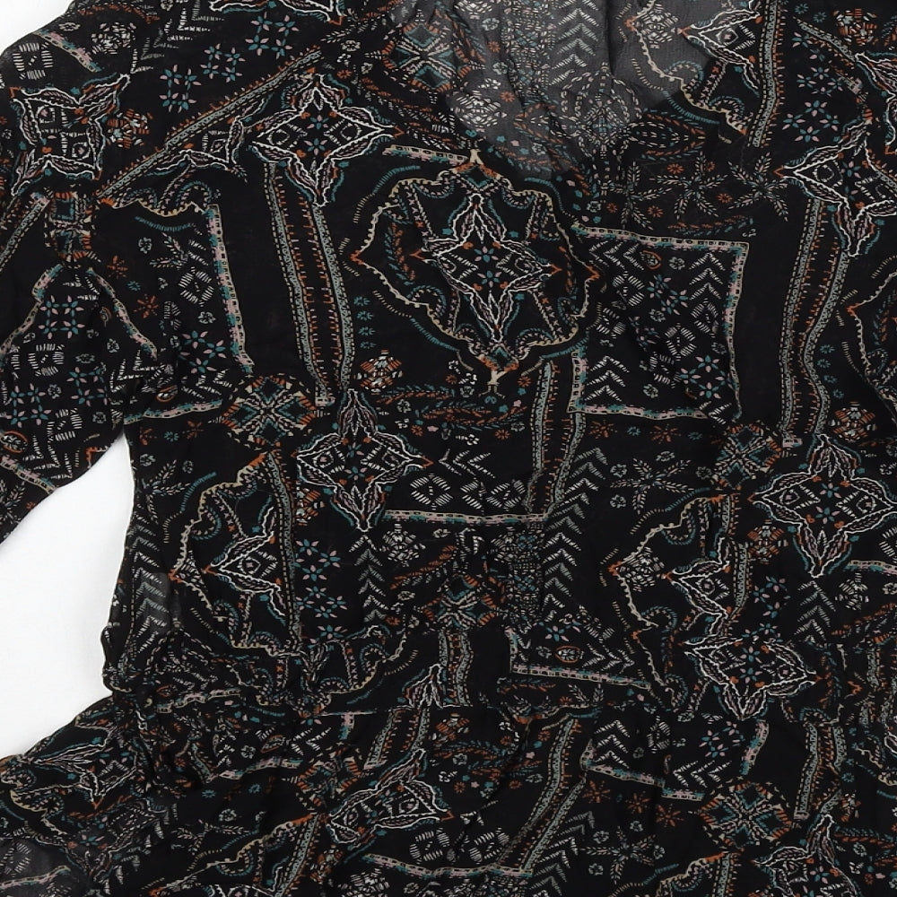 River Island Womens Black Geometric Viscose Basic Blouse Size 6 V-Neck