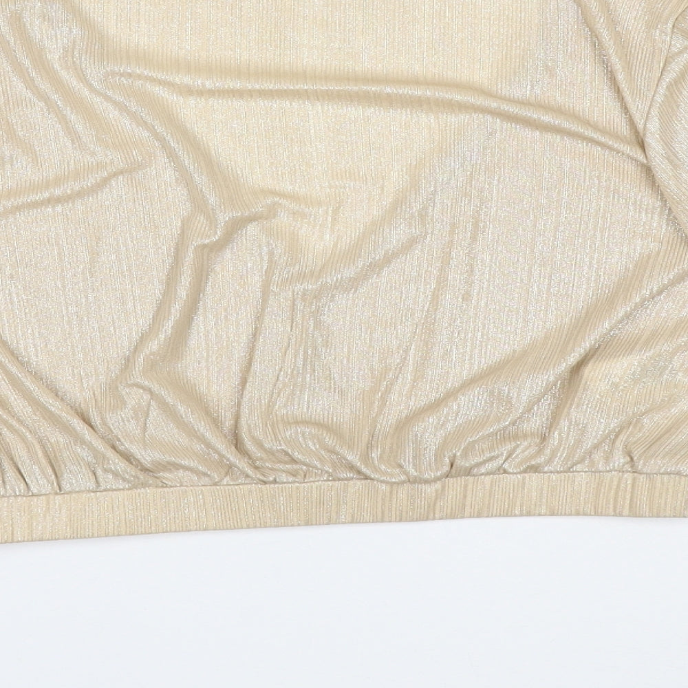 Club London Womens Gold Polyester Cropped Blouse Size 12 V-Neck