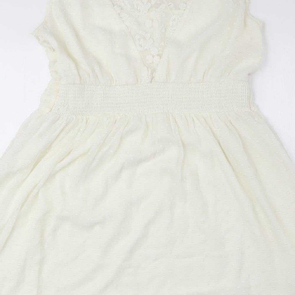 Vera Moda Womens Ivory Polyester Fit & Flare Size L Round Neck Zip