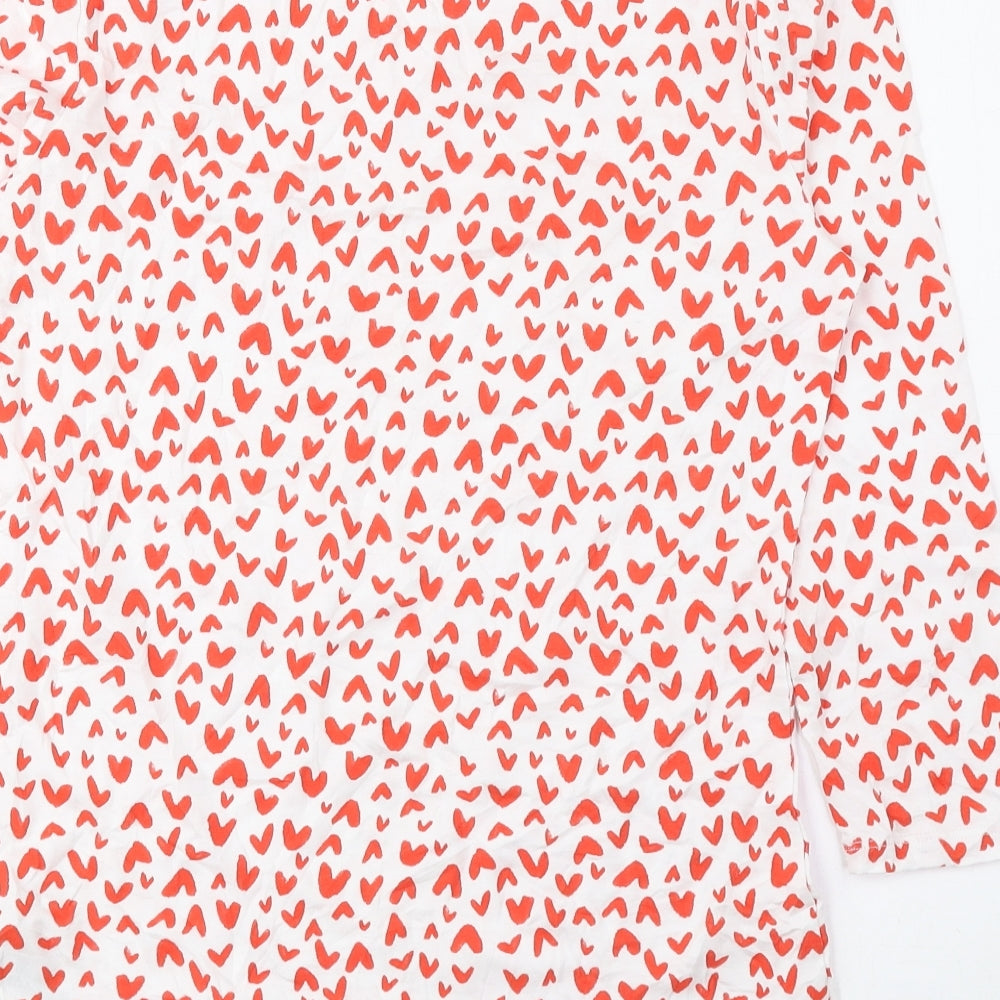 Marks & Spencer Womens Red Geometric Cotton Basic Blouse Size 10 Boat Neck