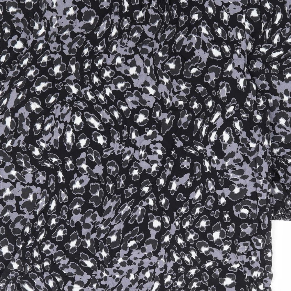 Marks & Spencer Womens Black Animal Print Viscose Basic Blouse Size 10 Round Neck - Leopard Print