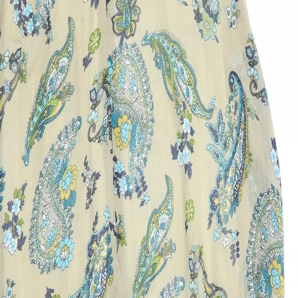 M Butterfly Womens Beige Floral Polyester A-Line Size M V-Neck Zip