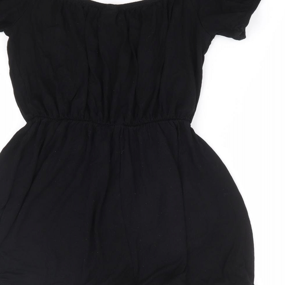 ASOS Womens Black Polyester Playsuit One-Piece Size 8 Pullover - Pom Pom Trim