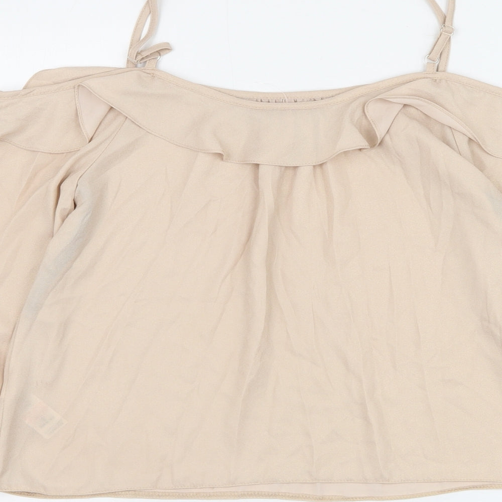 Dorothy Perkins Womens Beige Polyester Basic Blouse Size 8 Boat Neck