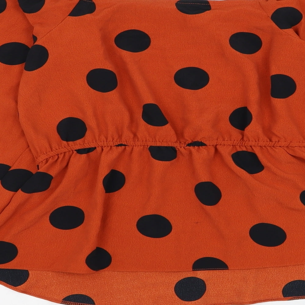 Preworn Womens Orange Polka Dot Polyester Basic Blouse Size 8 Square Neck
