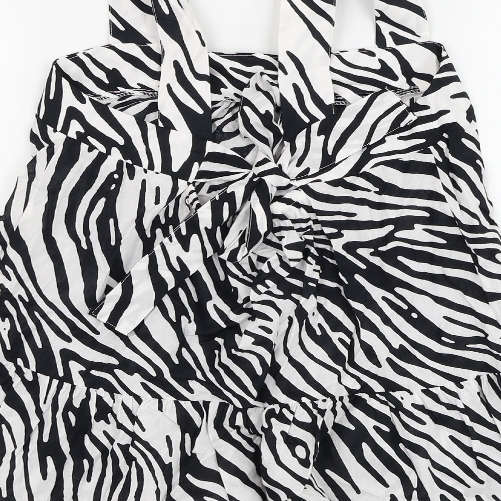 Marks & Spencer Womens White Animal Print Cotton Basic Blouse Size 8 Square Neck - Zebra Print