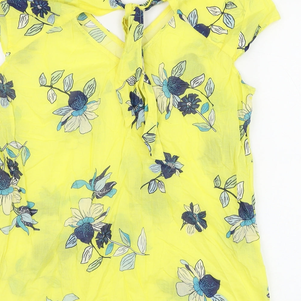 EDC Womens Yellow Floral Polyester Basic Blouse Size M V-Neck