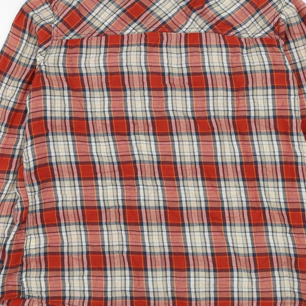 Marks & Spencer Womens Red Plaid Cotton Basic Button-Up Size 10 Collared