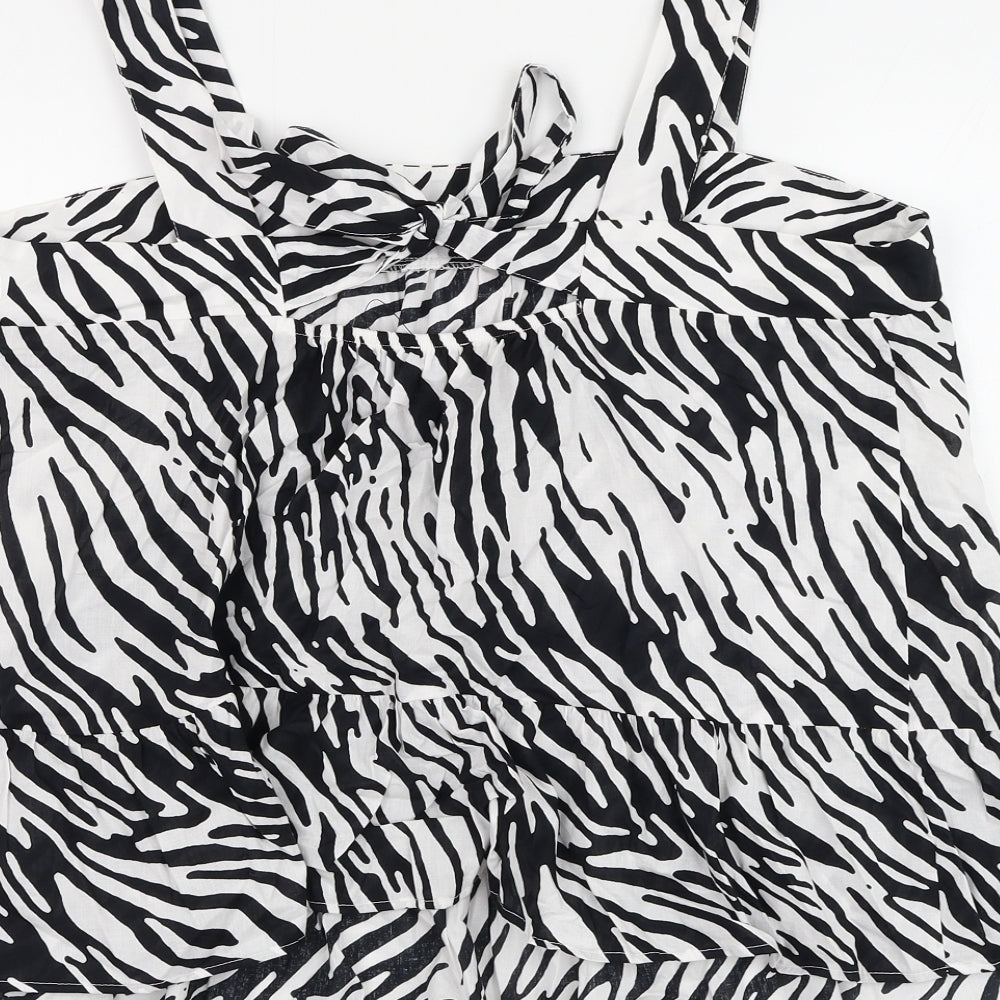 Marks & Spencer Womens White Animal Print Cotton Basic Blouse Size 16 Square Neck - Zebra Print