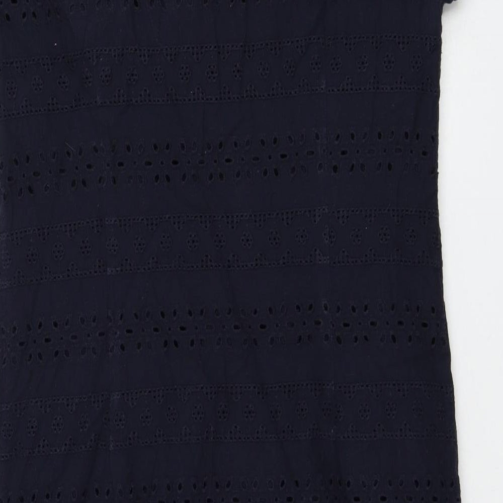 Marks & Spencer Womens Blue Geometric Cotton Shift Size 12 V-Neck Zip