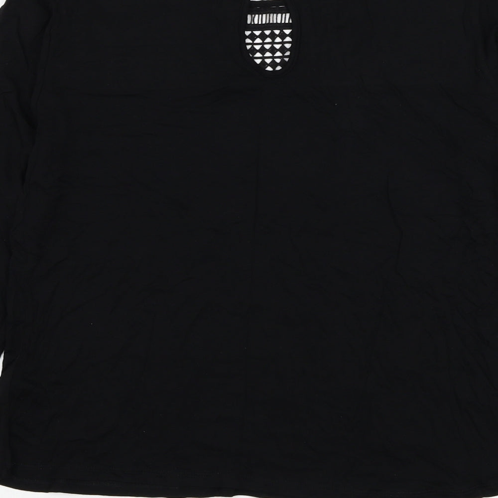 H&M Womens Black Geometric Viscose Basic Blouse Size S Round Neck