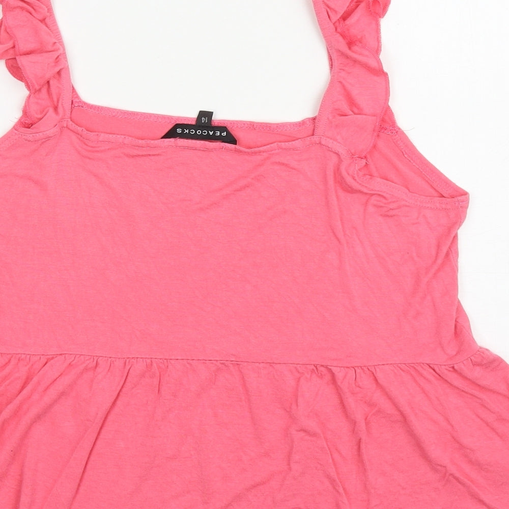Peacocks Womens Pink Viscose Basic Tank Size 14 Square Neck