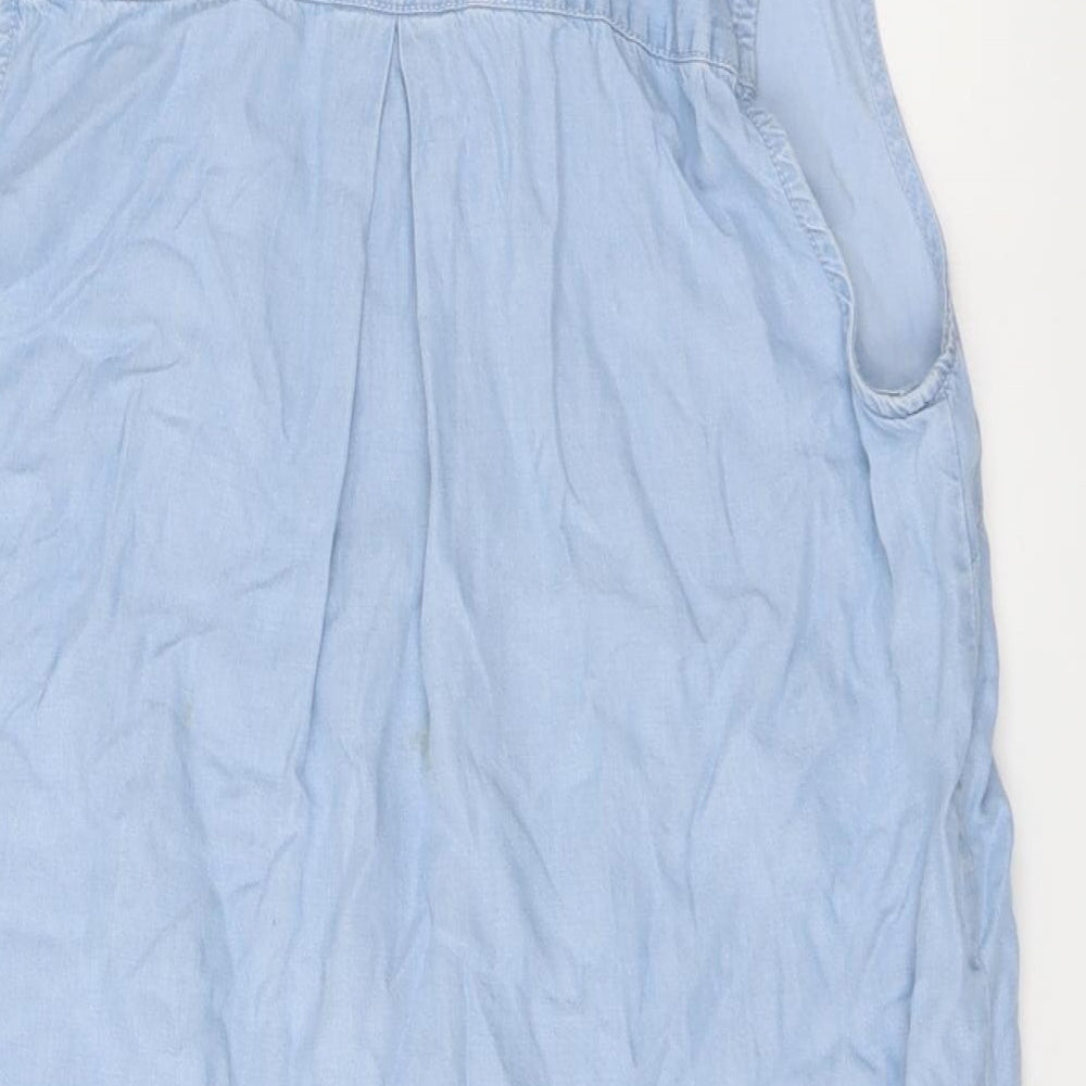 Free Heart Womens Blue Cotton Basic Button-Up Size S Collared