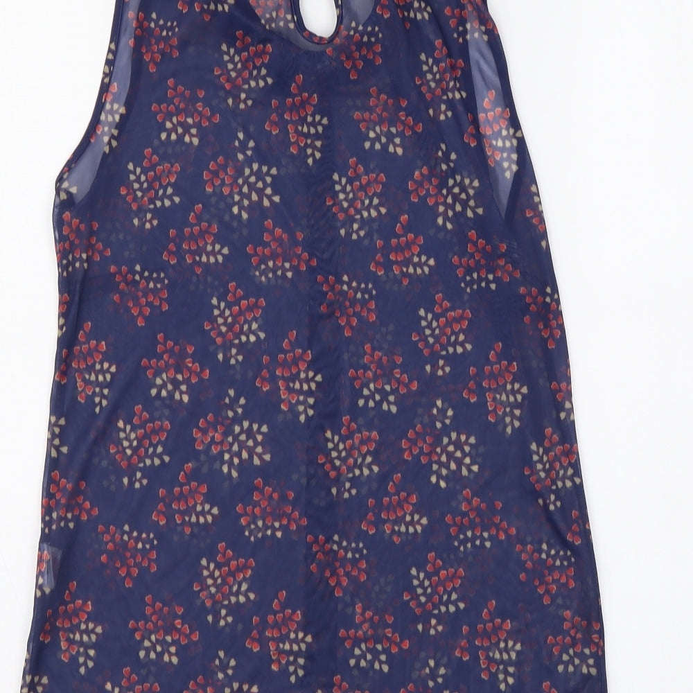 Atmosphere Womens Blue Geometric Polyester Basic Tank Size 10 Collared