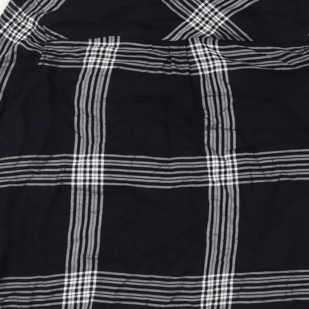 Marks & Spencer Womens Black Plaid Viscose Basic Button-Up Size 8 Collared