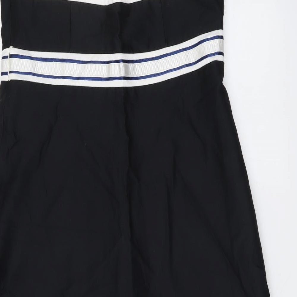 Principles Womens Black Geometric Cotton A-Line Size 12 Square Neck Zip