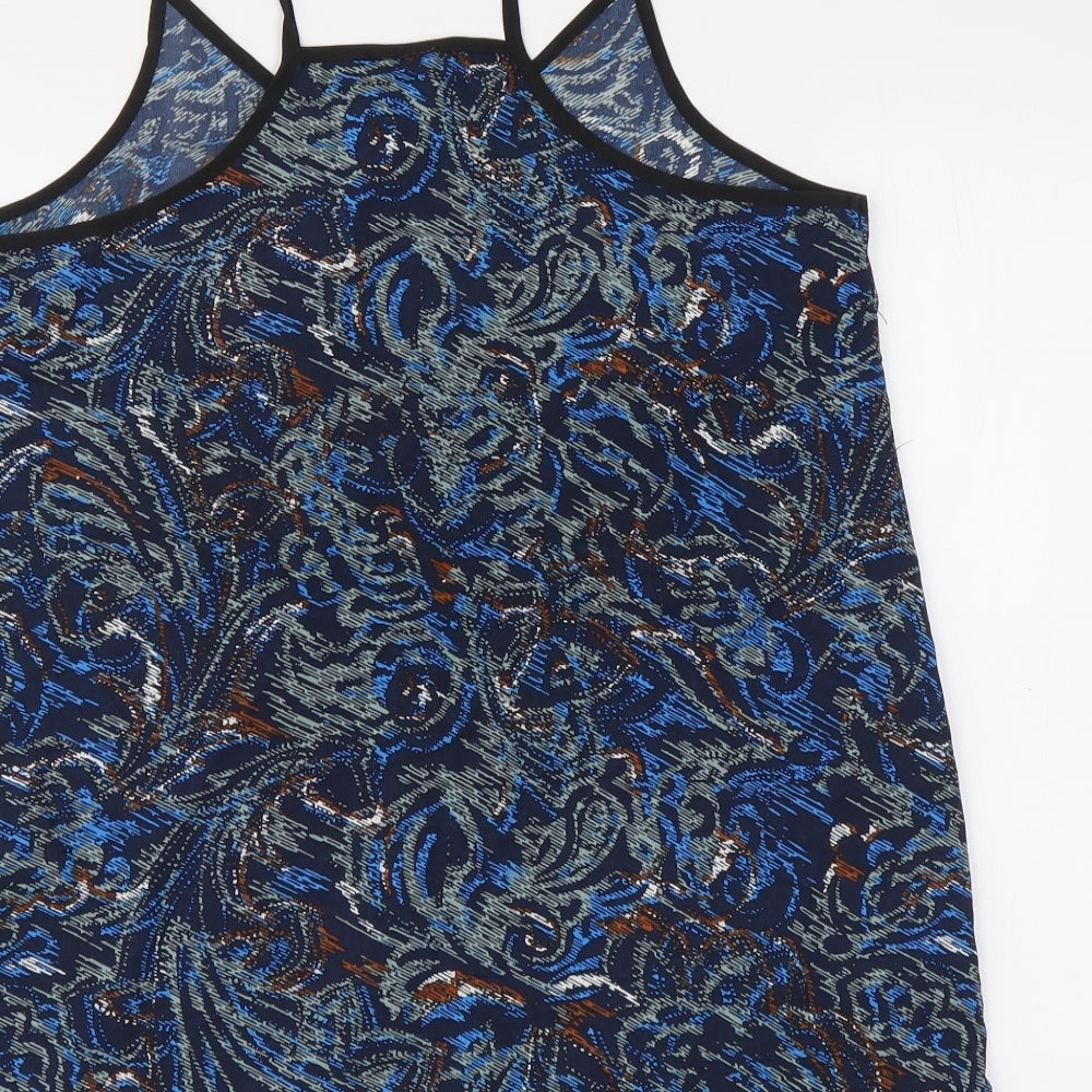 VERO MODA Womens Blue Geometric Polyester Basic Tank Size M V-Neck