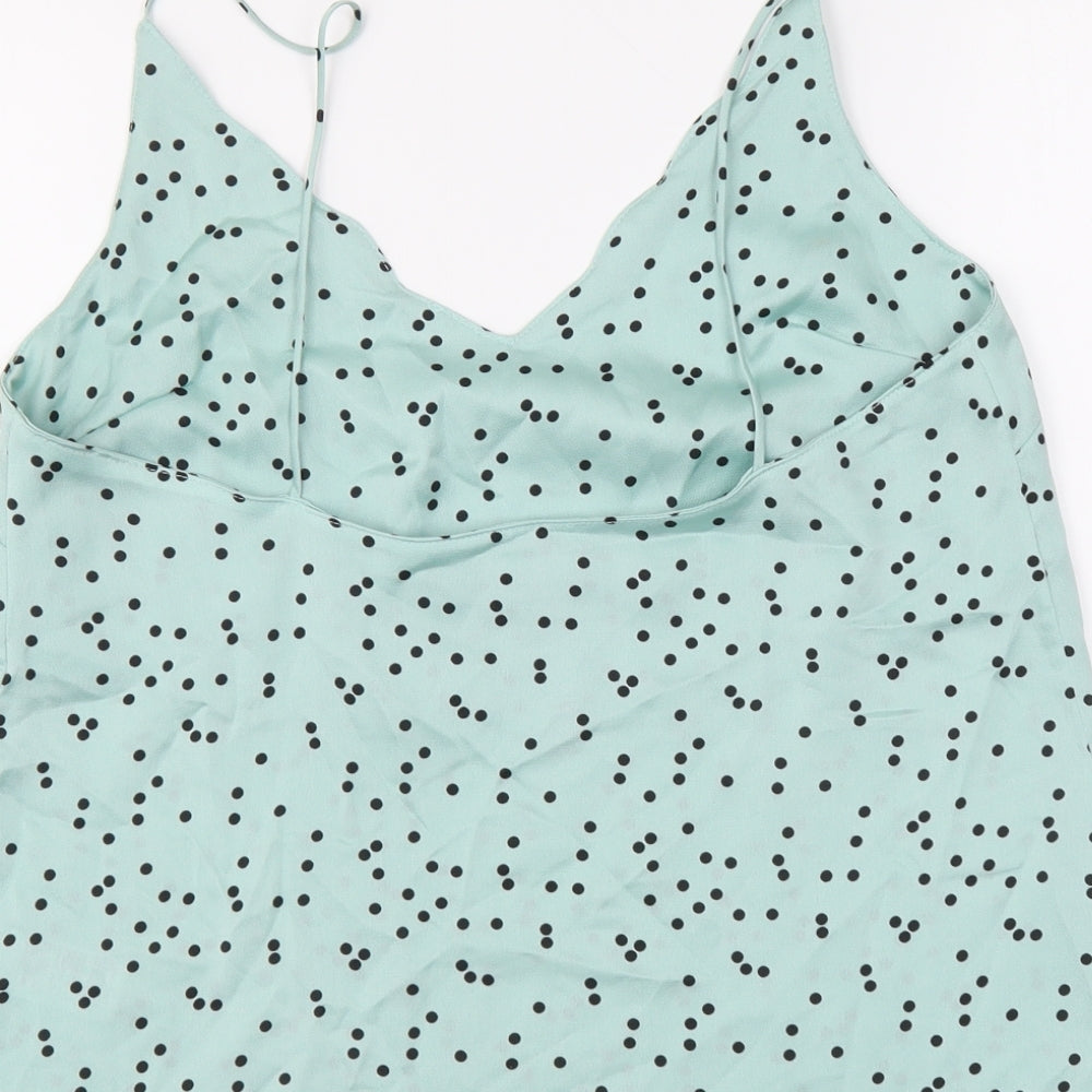 Topshop Womens Green Polka Dot Polyester Camisole Tank Size 8 V-Neck