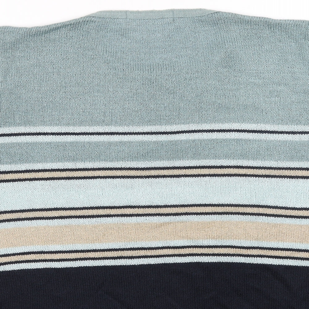Holmewood Womens Blue Square Neck Striped Acrylic Pullover Jumper Size M