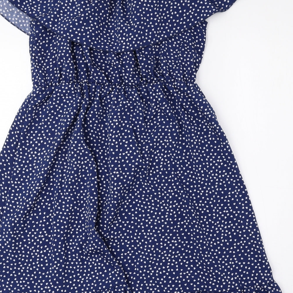 ROMWE Womens Blue Polka Dot Polyester Fit & Flare Size 8 Off the Shoulder Pullover