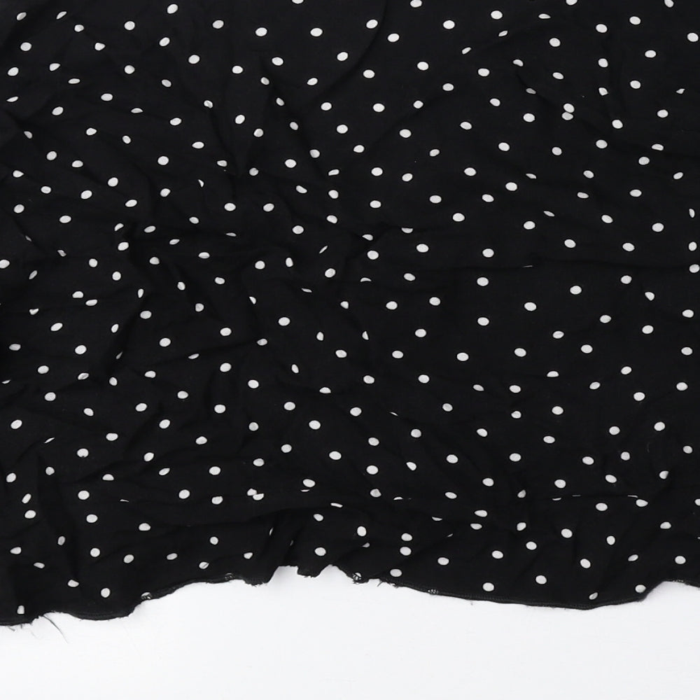 PRETTYLITTLETHING Womens Black Polka Dot Viscose Cropped Blouse Size 10 V-Neck - Ruched