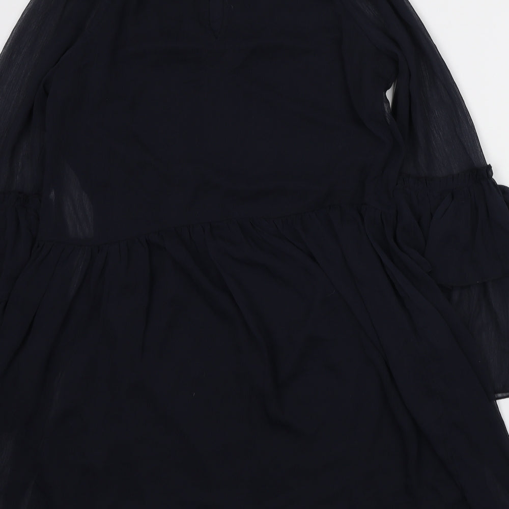 H&M Womens Blue Polyester Mini Size 10 Round Neck Button
