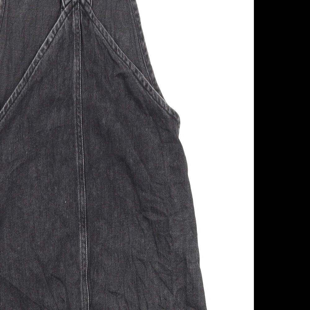 Topshop Womens Black Cotton Pinafore/Dungaree Dress Size 6 Square Neck Button