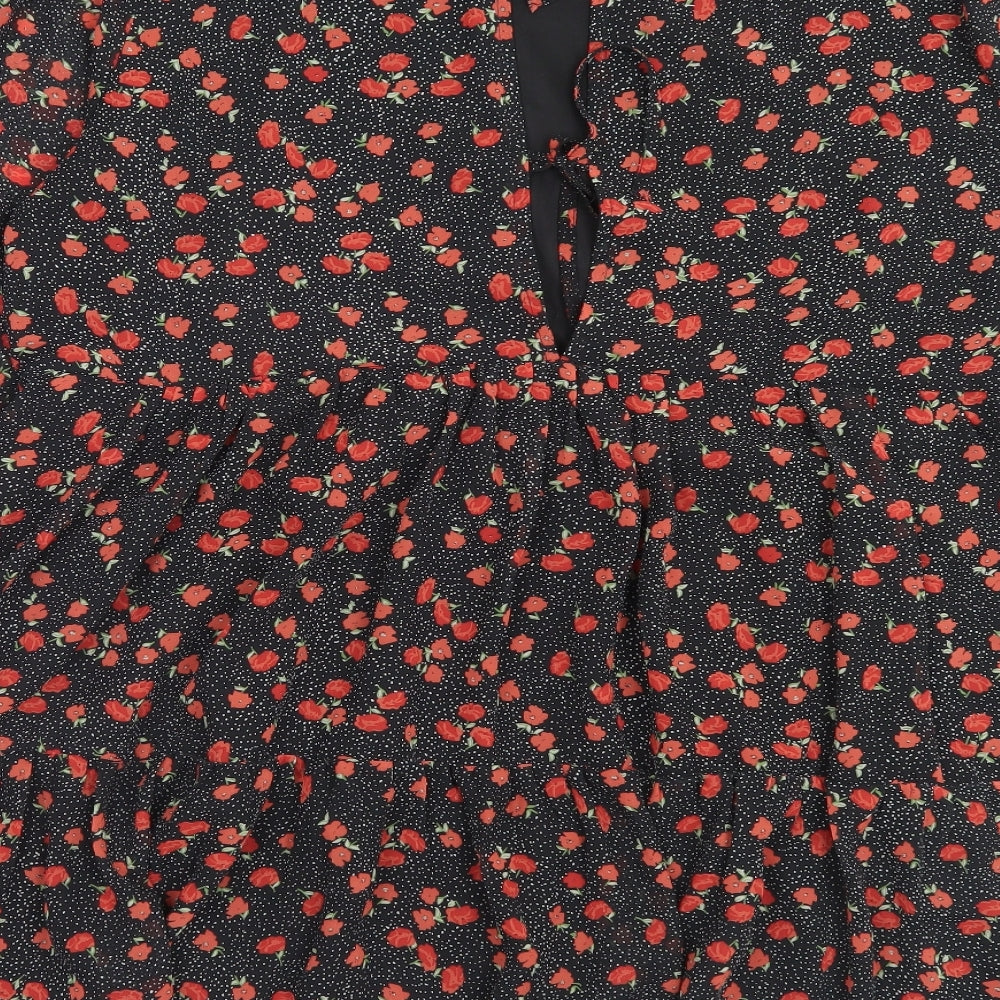 Missguided Womens Red Floral Polyester A-Line Size 12 Crew Neck Tie