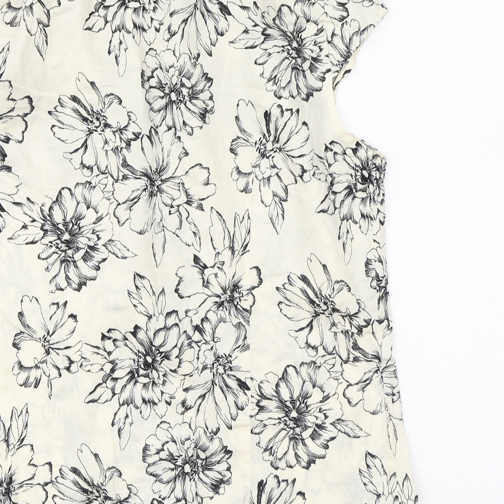 Marks & Spencer Womens Ivory Floral Cotton Basic Button-Up Size 14 Collared