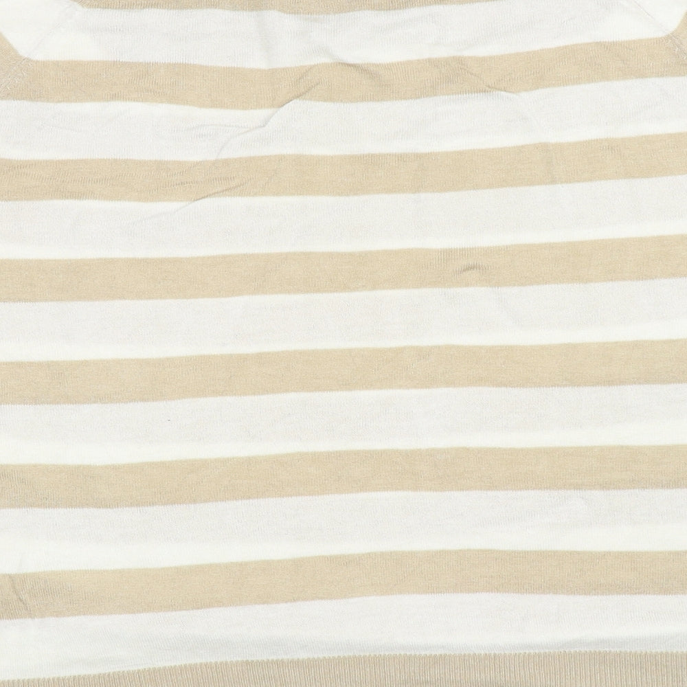 M&Co Womens Beige Round Neck Striped Viscose Pullover Jumper Size 16