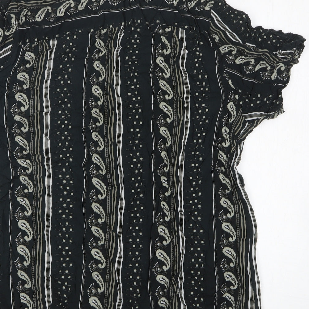 River Island Womens Black Floral Viscose Basic Button-Up Size L Collared