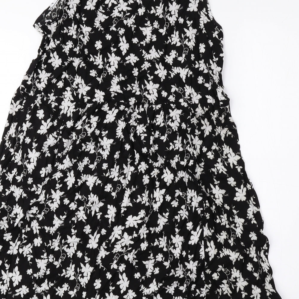 QED London Womens Black Floral Viscose Shift Size 10 Scoop Neck Pullover
