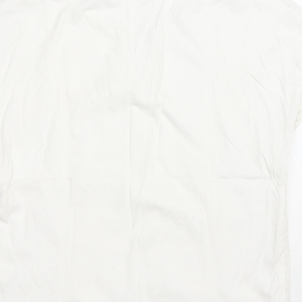 NEXT Womens White Floral Polyester Basic T-Shirt Size 12 V-Neck