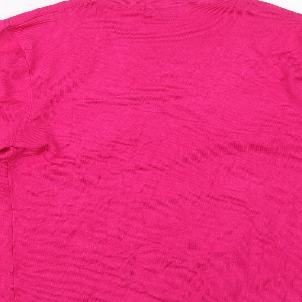 Mudflower Womens Pink Round Neck Viscose Pullover Jumper Size L - Dragonflies