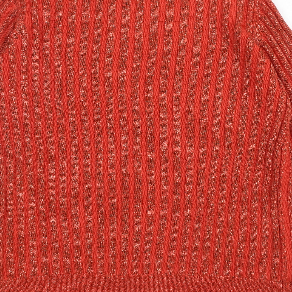Saint Tropez Womens Orange Crew Neck Striped Acrylic Pullover Jumper Size S
