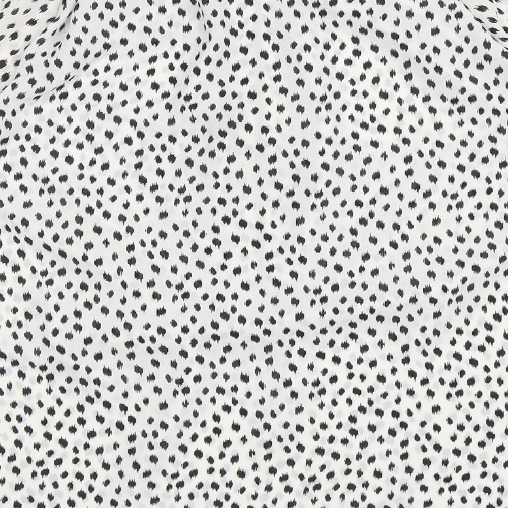 M&Co Womens White Animal Print Polyester Basic Blouse Size 16 Mock Neck