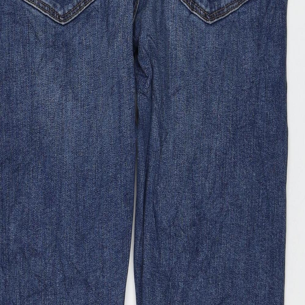 Marks & Spencer Womens Blue Cotton Straight Jeans Size 32 in L31 in Regular Zip