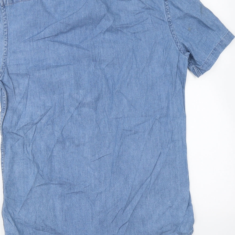 Marks & Spencer Mens Blue Cotton Button-Up Size S Collared Button
