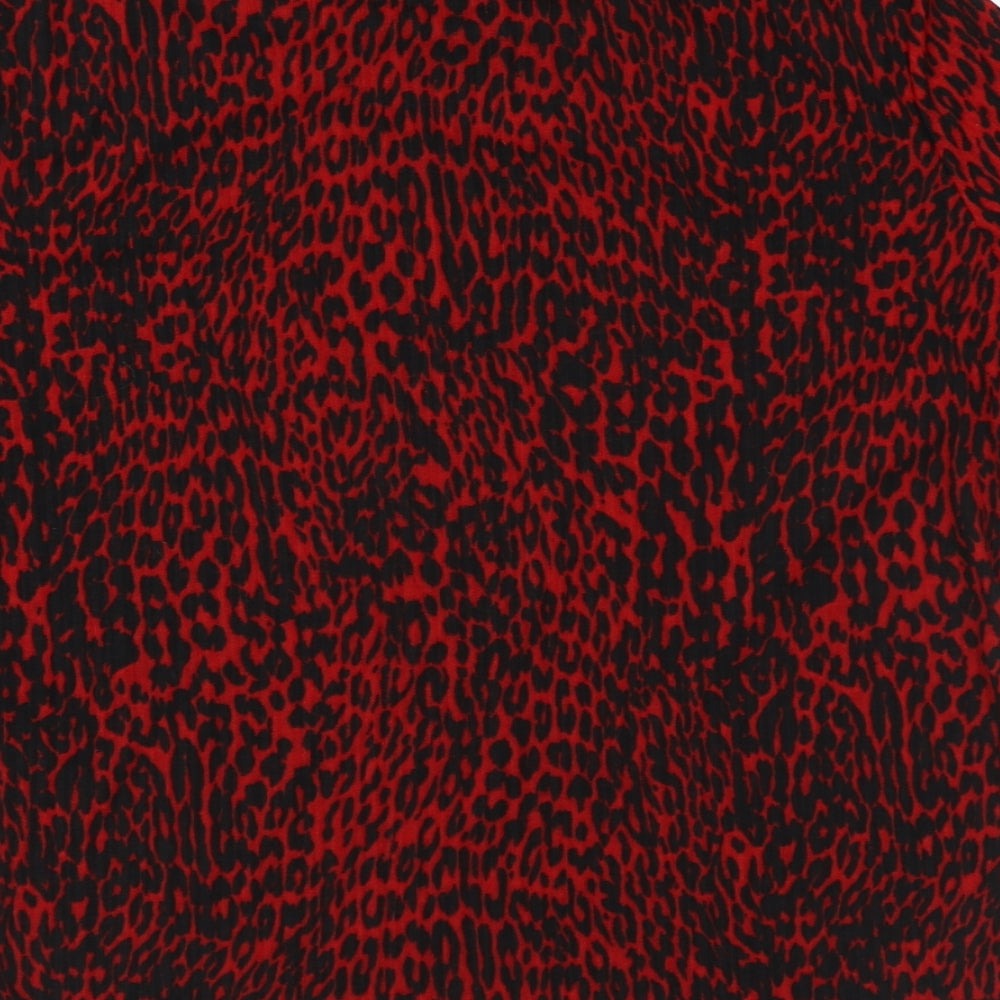 Zara Womens Red Animal Print Polyester Basic T-Shirt Size S Round Neck