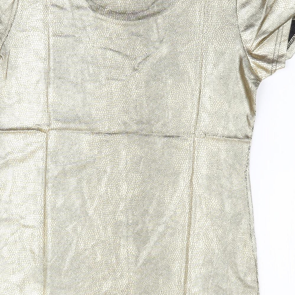 UpTou Womens Gold Animal Print Polyester Basic T-Shirt Size L Scoop Neck - Reptile Skin Print