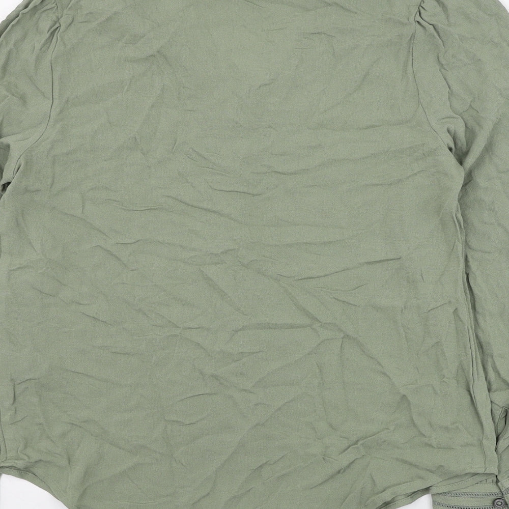 Marks & Spencer Womens Green Viscose Basic Button-Up Size 6 V-Neck