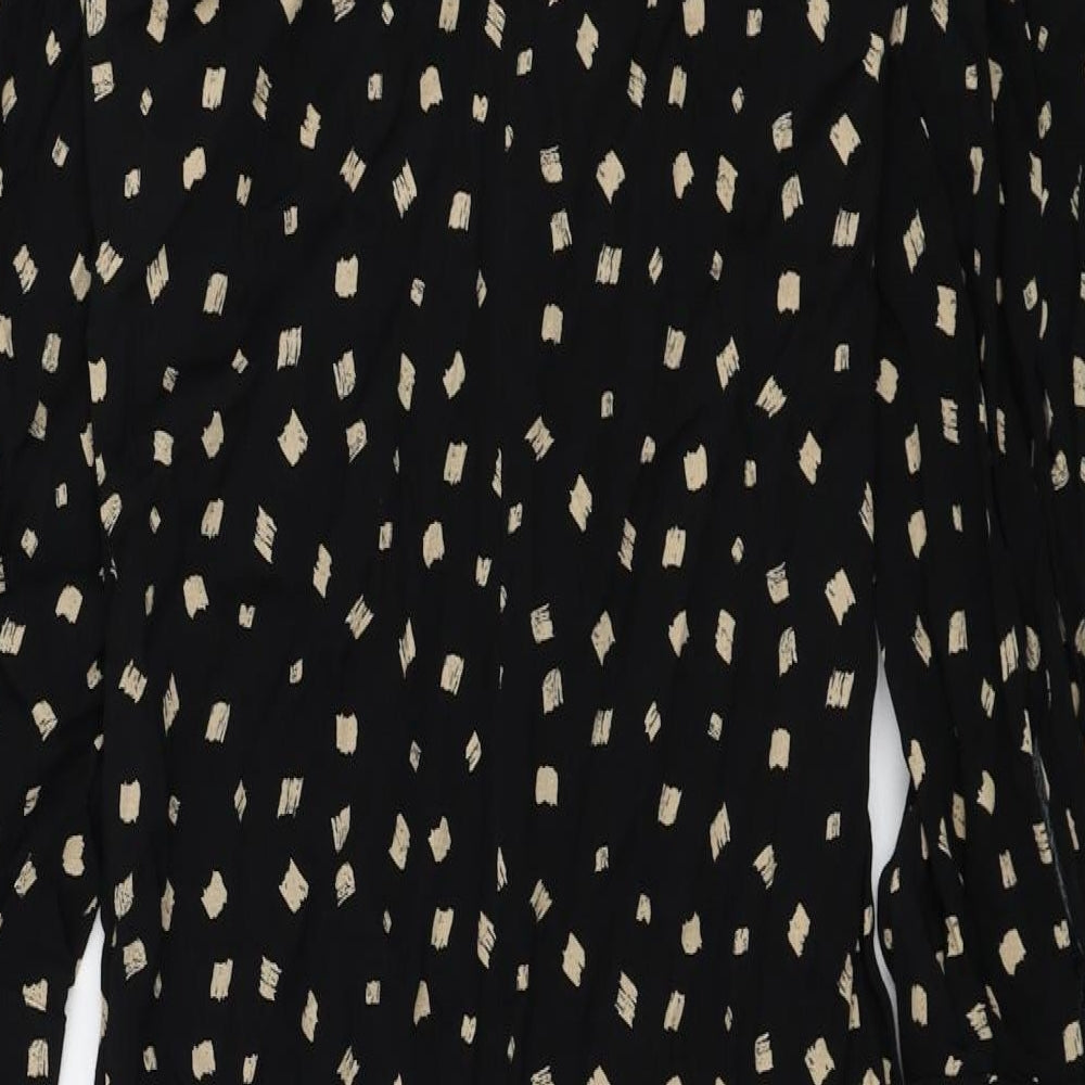 Marks & Spencer Womens Black Geometric Viscose A-Line Size 6 Round Neck Button