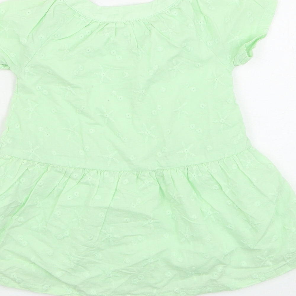 Marks & Spencer Girls Green Floral Polyester Basic Blouse Size 3-6 Months Round Neck Button