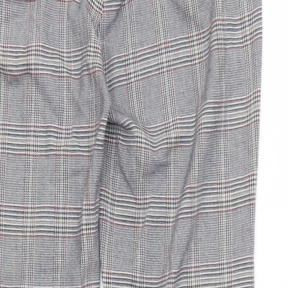 Zara Mens Grey Plaid Polyester Chino Trousers Size M L27 in Regular Zip